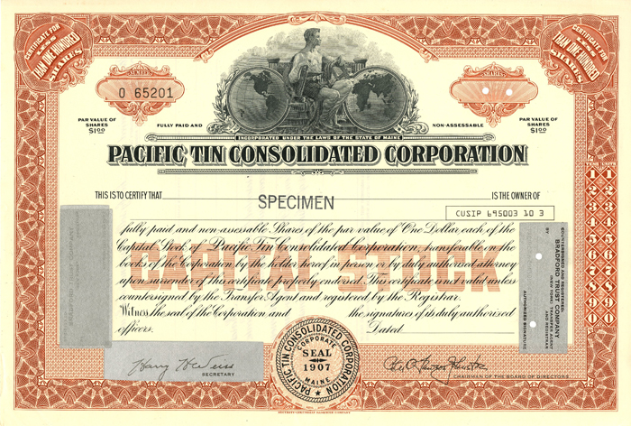 Pacific Tin Consolidation Corporation Specimen - Stock Certificate